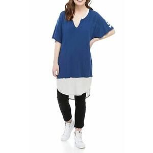 WE THE FREE BY FP Hail Mary Varsity # 92 Tunic Top XS Blue Short Sleeve NWT